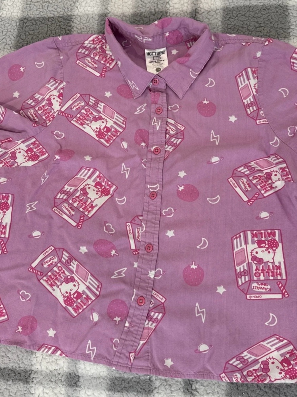 Hot Topic Kids Lavender & Pink Hello Kitty Button-Down Shirt size M